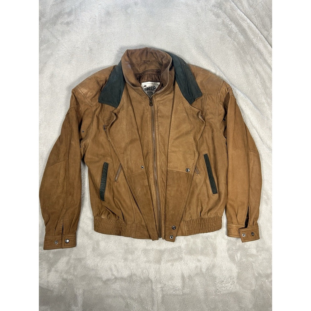 VTG Tip Top Of California Brown Leather Full Zip Bomber Jacket XXL